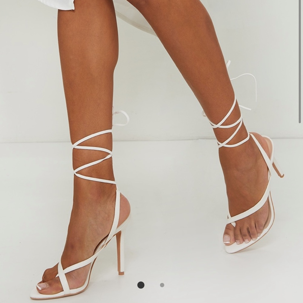 White Cross Toe Loop Ankle High Heels